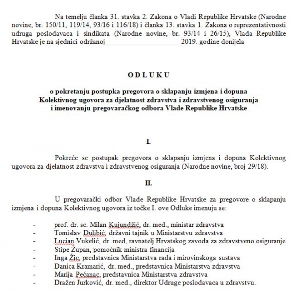 [143. sjednica Vlade RH] Dr. Jurković u pregovaračkom odboru za izmjene i dopune Kolektivnog ugovora